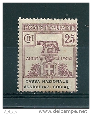 1924 ENTI PARASTATALI CASSA ASSICURAZIONI SOCIALI 25 C  NUOVO MNH - Franchigia