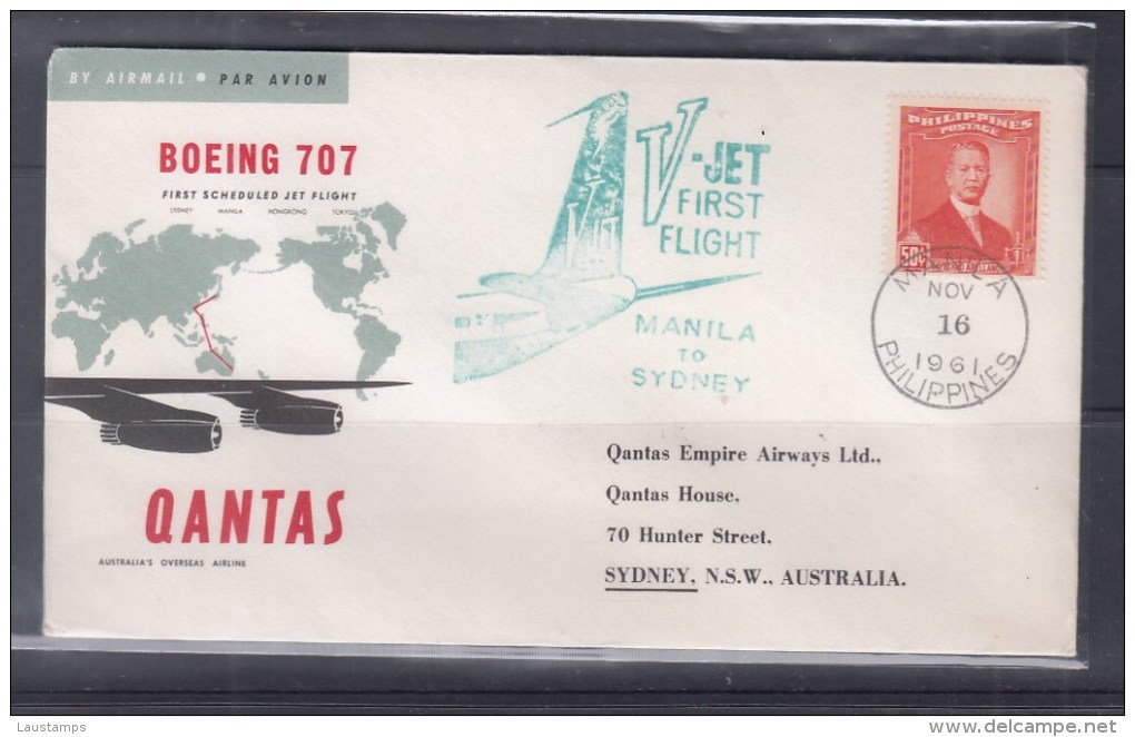 Qantas 1961 Boeing 707, First Scheduled Jet Flight, Manila To Sydney - First Flight Covers