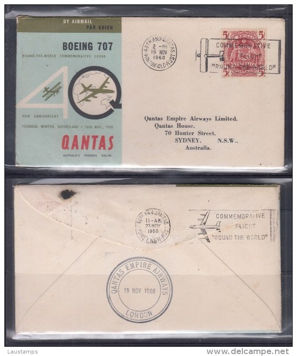 Australia 1960 QANTAS Boeing 707 Round The World Flight Cover - Primi Voli