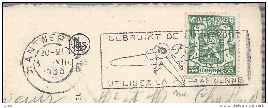 Anvers 1936 Avion Utilisez La Poste Aérienne Gebruikt De Luchtpost Avion Bimoteur - Vlagstempels