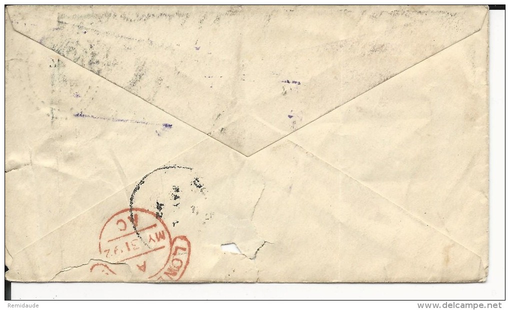 INDIA - 1892 - ENVELOPP ENTIER POSTAL De MADRAS Avec COMPLEMENT Pour LONDON - 1882-1901 Imperium