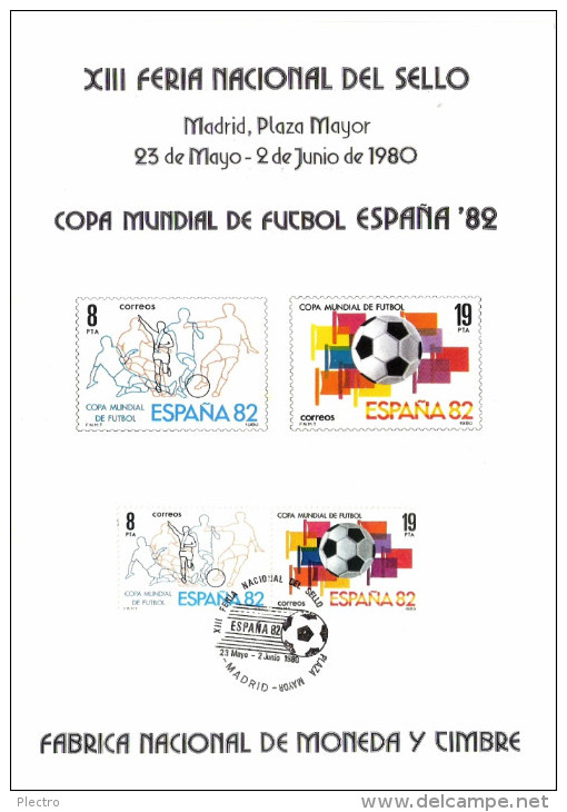 Tema Fútbol: Hoja Recuerdo Mundial De España'82 (XIII Feria Plaza Mayor Madrid 1980 ) - Hojas Conmemorativas