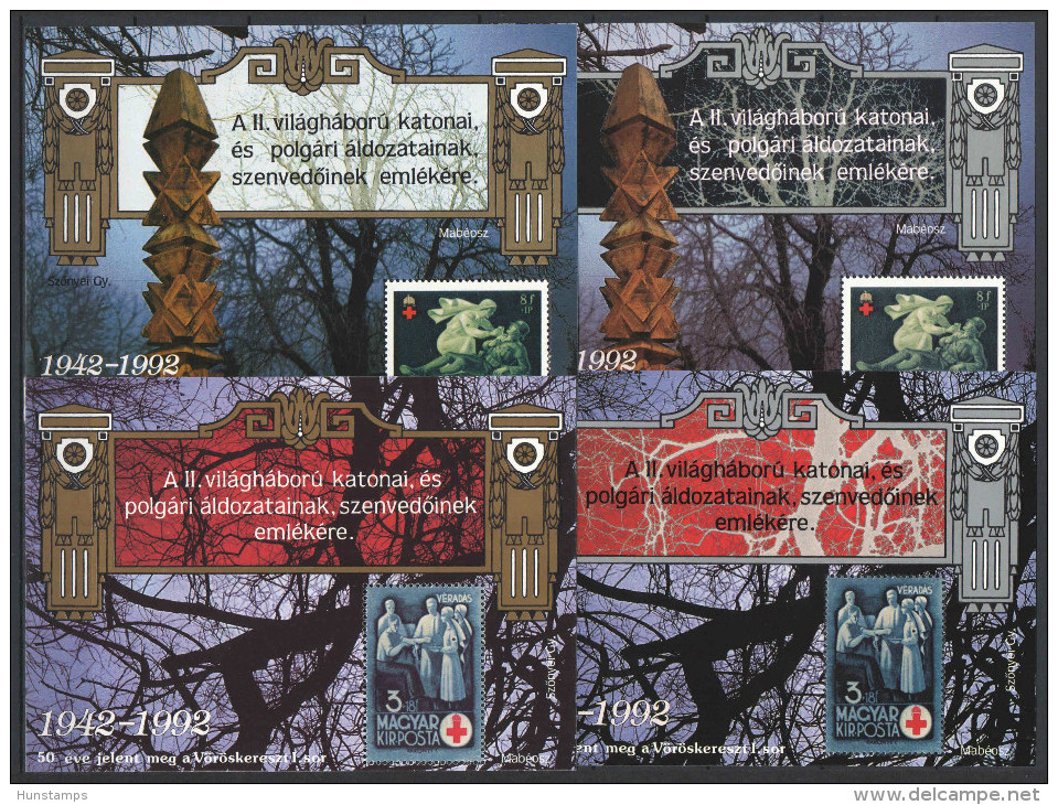 HUNGARY 1992. RED CROSS SILVER + GOLD SHEET-PAIR GARNITURE ( 4 Sheets) - Commemorative Sheets