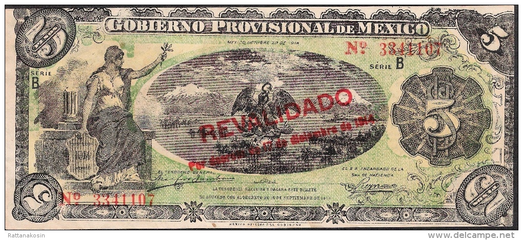 MEXICO PS703   5  PESOS   1914   7 Digit   AU++/UNC. - Mexique