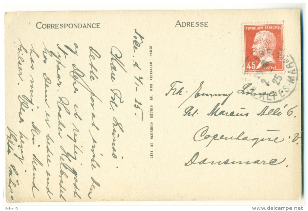 Yvert 175 Pasteur 45 C Seul Sur CPA Vers Le Danemark 1925 Dentelure Impeccable - Briefe U. Dokumente