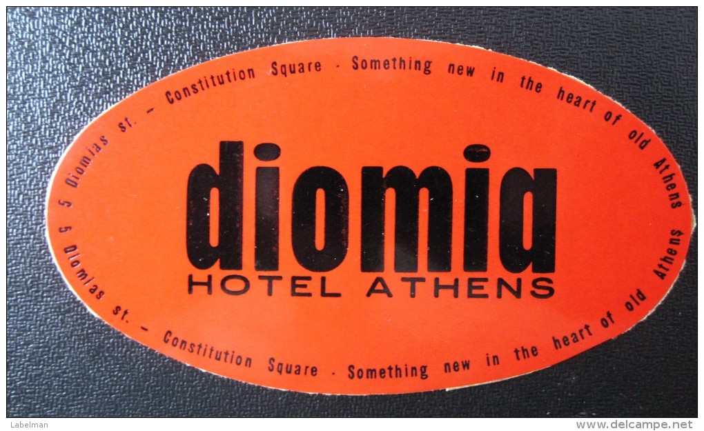 HOTEL MOTEL INN RESIDENCE HOUSE DIOMIA ATHENS GREECE LUGGAGE LABEL ETIQUETTE AUFKLEBER DECAL STICKER - Hotel Labels