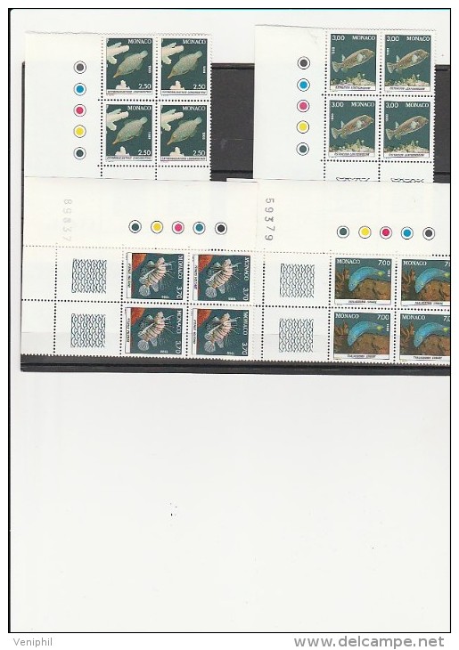 MONACO -TIMBRES N° 1617 A 1620 EN BLOC DE 4 NEUF XX -POISSONS - COTE : 48 € - Unused Stamps