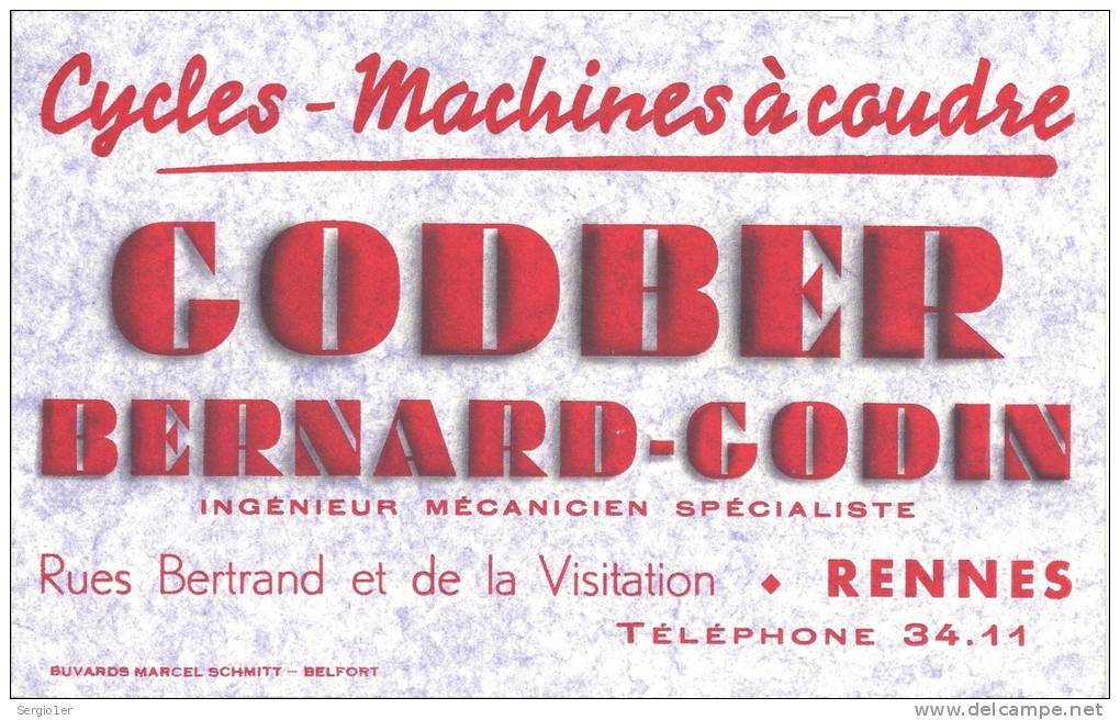 Buvard   Cycles Machines A Coudre B Godber  Bernard Godin Rennes - Tweewielers