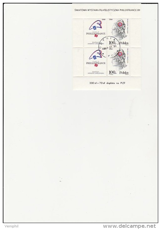 POLOGNE -BLOC FEUILLET N° 118 OBLITERE - BICENTENAI9RE DE LA REVOLUTION - ANNEE 1989 - Blokken & Velletjes