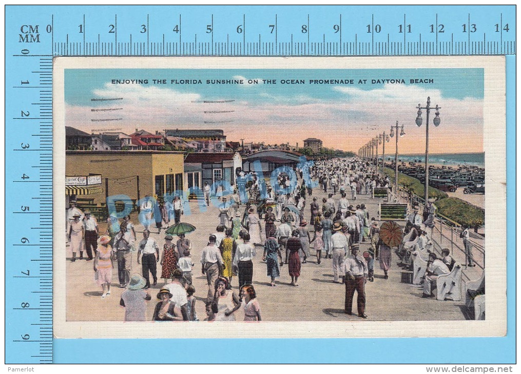 CPSM, Daytona Florida (used In 1936, Ocean Promenade Animated) Linen Postcard Recto/Verso - Daytona