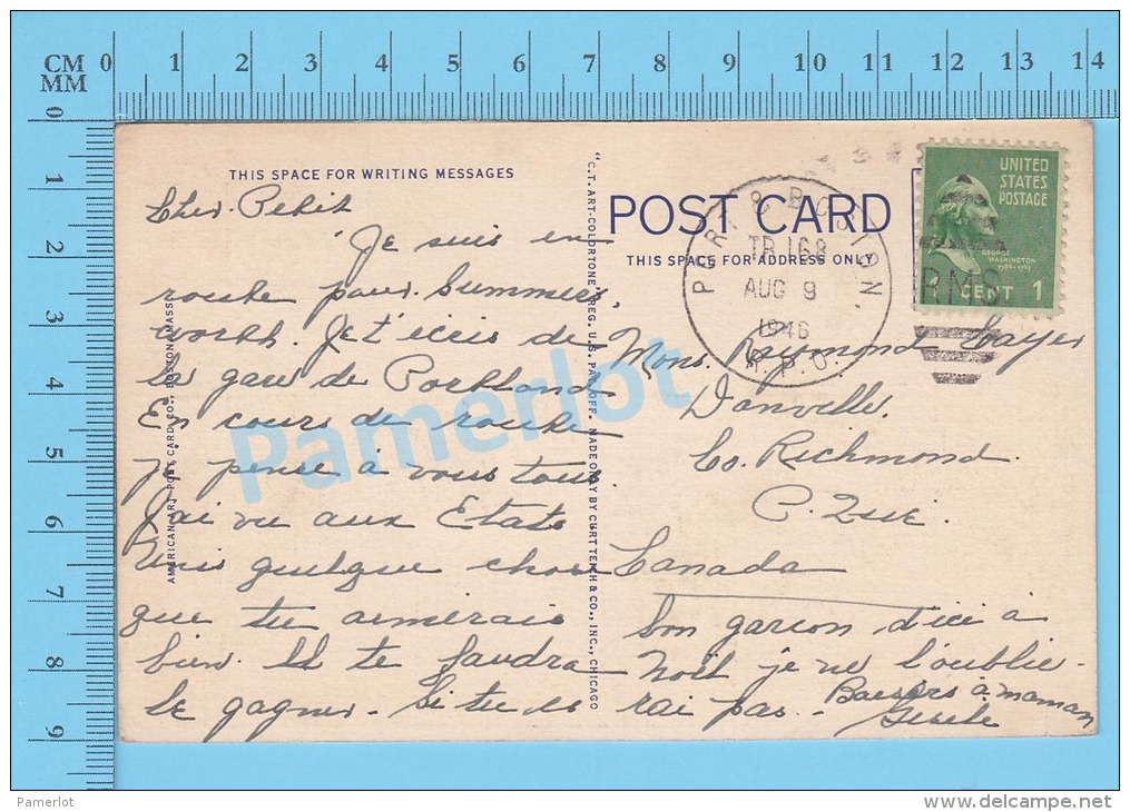 CPSM, Lewiston ( Used 1946, Kora Temple Hospital Square Main Street, Cover Port &amp; Boston RPO) Linen Postcard Recto/V - Lewiston