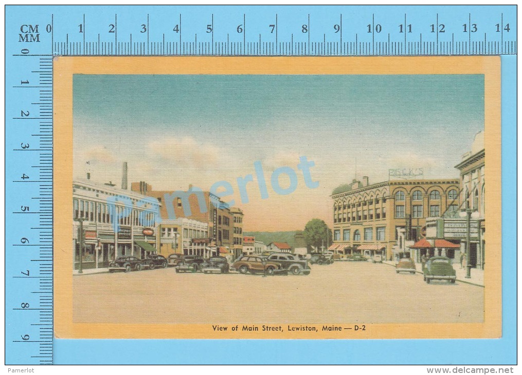 CPSM, Maine ( Main Street Lewinston Old Car ) Linen Postcard Recto/Verso - Lewiston