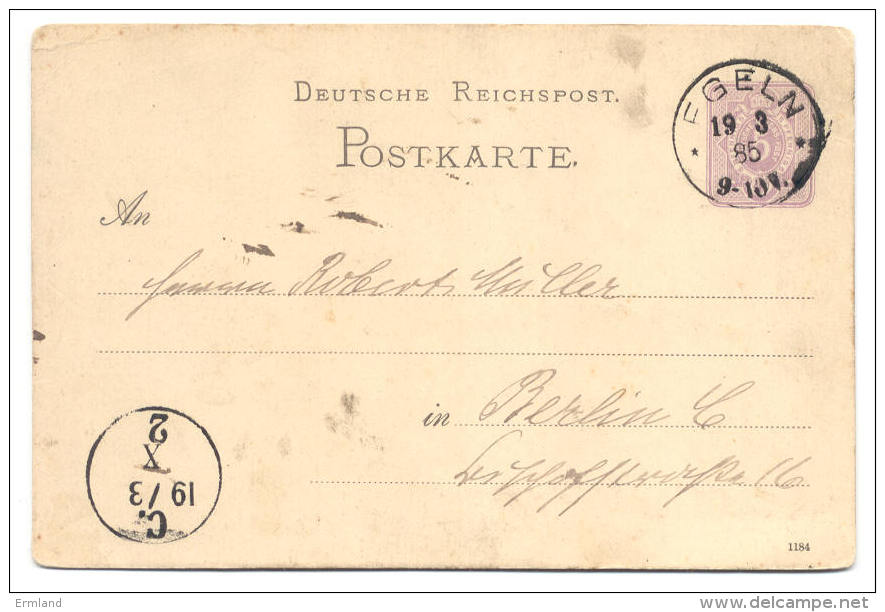 GS Deutsche Reichspost 1885 Von Egeln Nach Berlin - Sonstige & Ohne Zuordnung