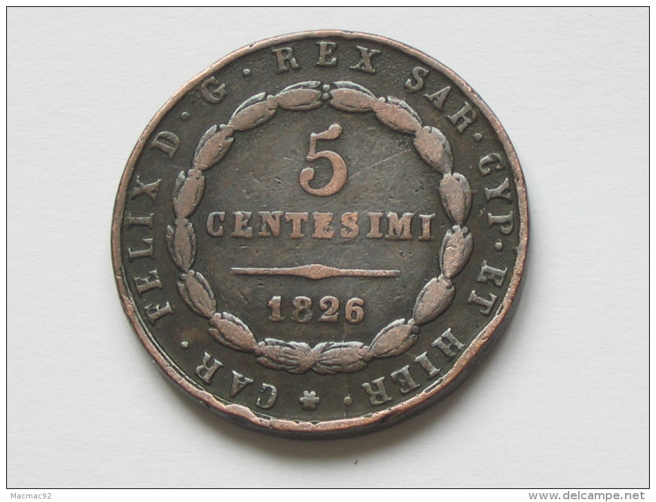 5 Centesimi 1826 P - ITALIE - SARDAIGNE **** EN ACHAT IMMEDIAT **** - Piémont-Sardaigne-Savoie Italienne