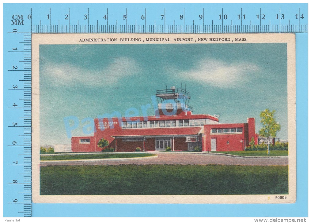 CPSM, Massachusetts ( Used In 1954, Municipal Airport  New Bedford) Linen Postcard Recto/Verso - Otros & Sin Clasificación