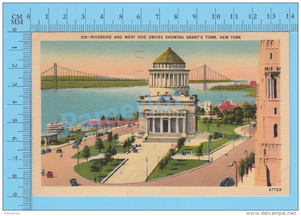 CPSM, New York ( Used In 1942, Riverside And West Side Drives , Grant´s Tomb ) Linen Postcard Recto/Verso - Manhattan