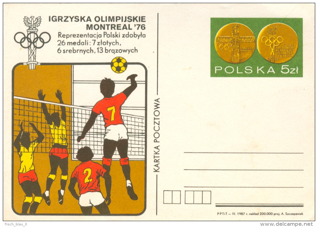 Ganzsache Postkarte Volleyball Polen Olympische Spiele 1976 Polska Poland Sport Olympia Olympic Games  Volley-ball - Ganzsachen