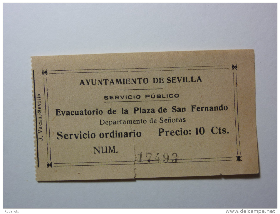 Evacuatório De La Plaza De San Fernando, Sevilla - Billete De Entrada / Public WC - Plaza San Fernando Seville - Tickets - Entradas