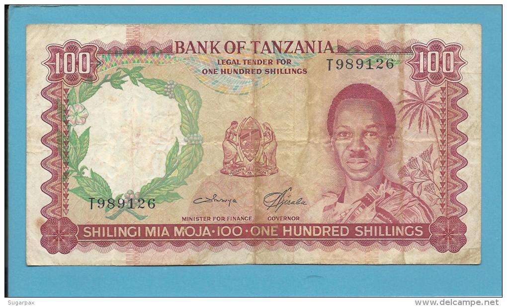 100 SHILLINGS - ND ( 1966 ) - P 5b - Sign. 3 - Serie T -  Julius Nyerere / Animals - BANK OF TANZANIA - Tanzania