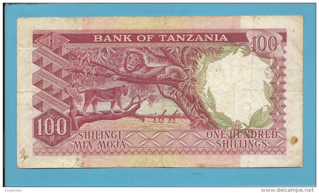 100 SHILLINGS - ND ( 1966 ) - P 5b - Sign. 3 - Serie T -  Julius Nyerere / Animals - BANK OF TANZANIA - Tansania