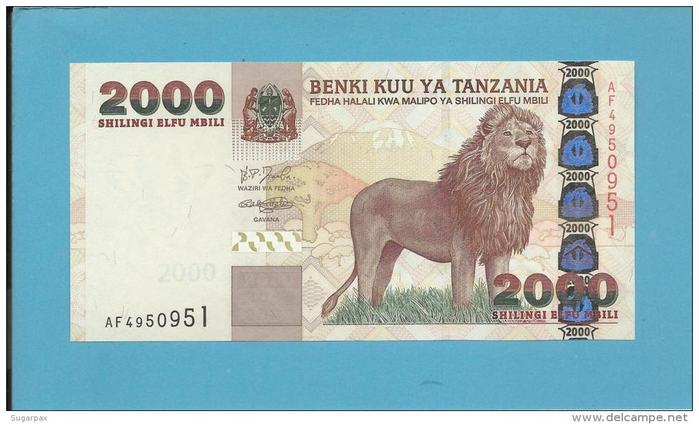 TANZANIA -2 000 SHILINGI - ND (2003) - UNC. - P 37 - Sign. 14 - Serie AF - Lion Kilimanjaro / Fort - BENKI KUU YA - Tanzanie