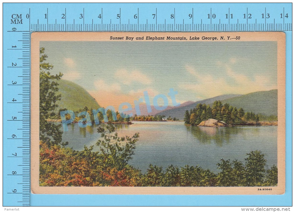 CPSM, New York  ( Lake George And Elephant Mountain ) Linen Postcard Recto/Verso - Lake George