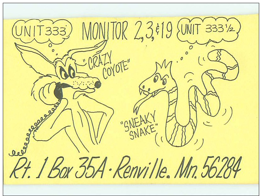 Wile E. Coyote - QSL HAM RADIO CARD Renville Minnesota MN T1362 - Autres & Non Classés