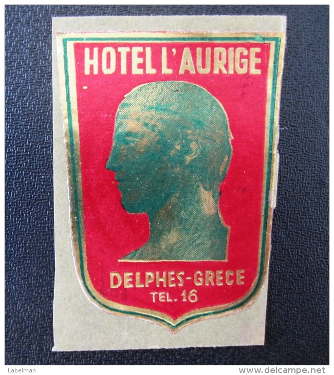 HOTEL MOTEL INN RESIDENCE HOUSE AURICE DELPHES DELPHI HELIOS GREECE LUGGAGE LABEL ETIQUETTE AUFKLEBER DECAL STICKER - Etiquettes D'hotels