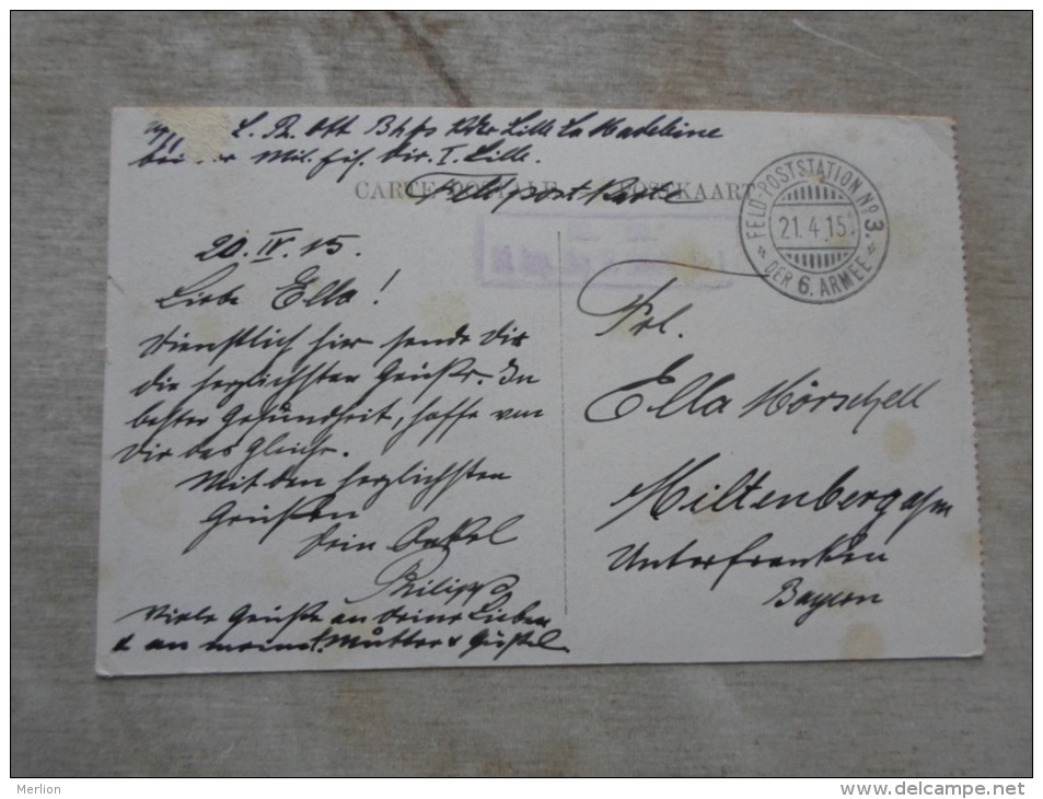 WWI  -G. Guerre -Feldpost - VALENCIENNES - Feld-Poststation N.3. - 21.4.1915-Der 6. Armee  D127565 - Militaria