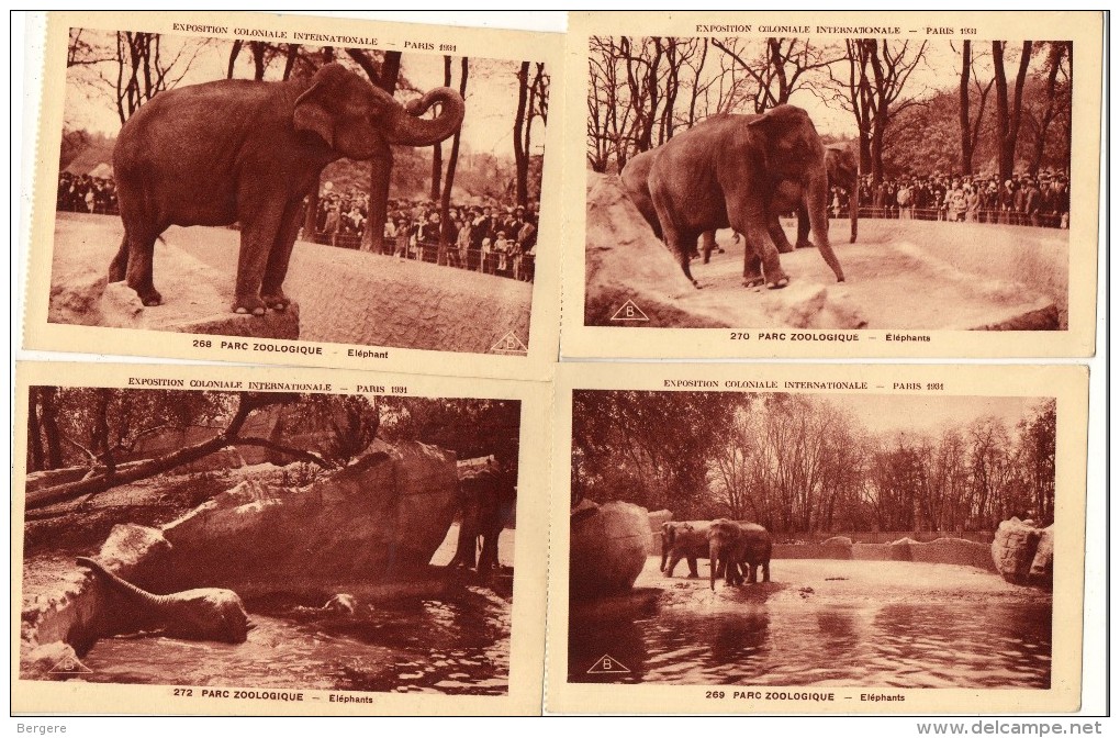 4 CPA ELEPHANTS. Exposition Coloniale Internationale 1931. Paris. Parc Zoologique. - Éléphants