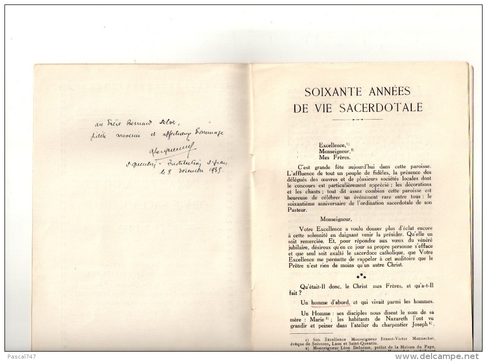 Jacquemin  St Jean   St Quentin  Chanoine Demaret  Sacerdotale,pastoral Dedicace Autographe - Religion & Esotericism