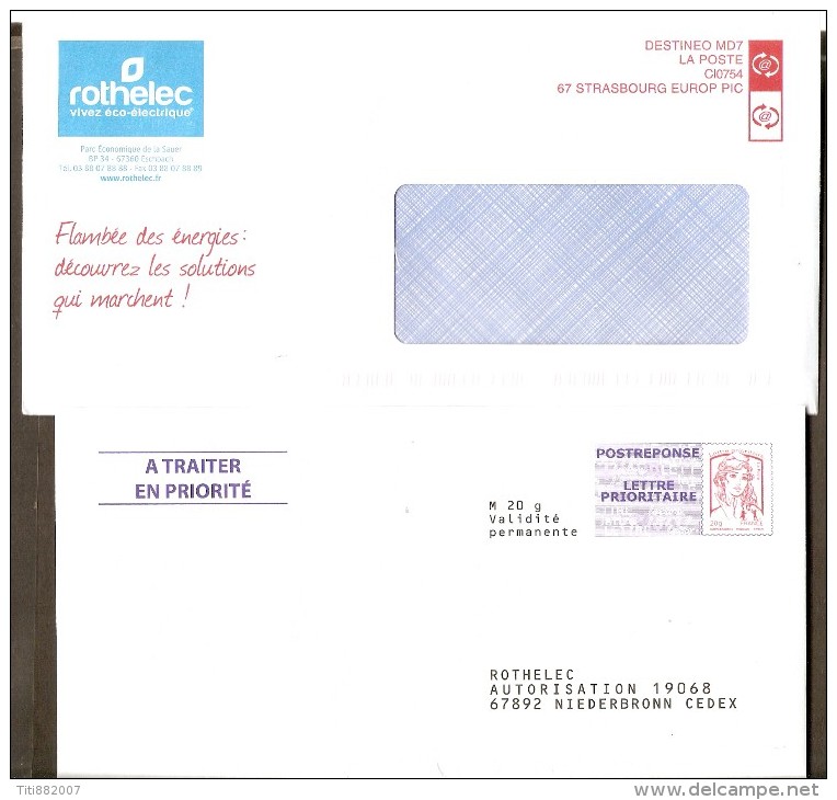 FRANCE    -      PAP  Réponse    -    ROTHELEC . 14P024  -    +  Enveloppe D'envoi Initial. - Prêts-à-poster:Answer/Ciappa-Kavena