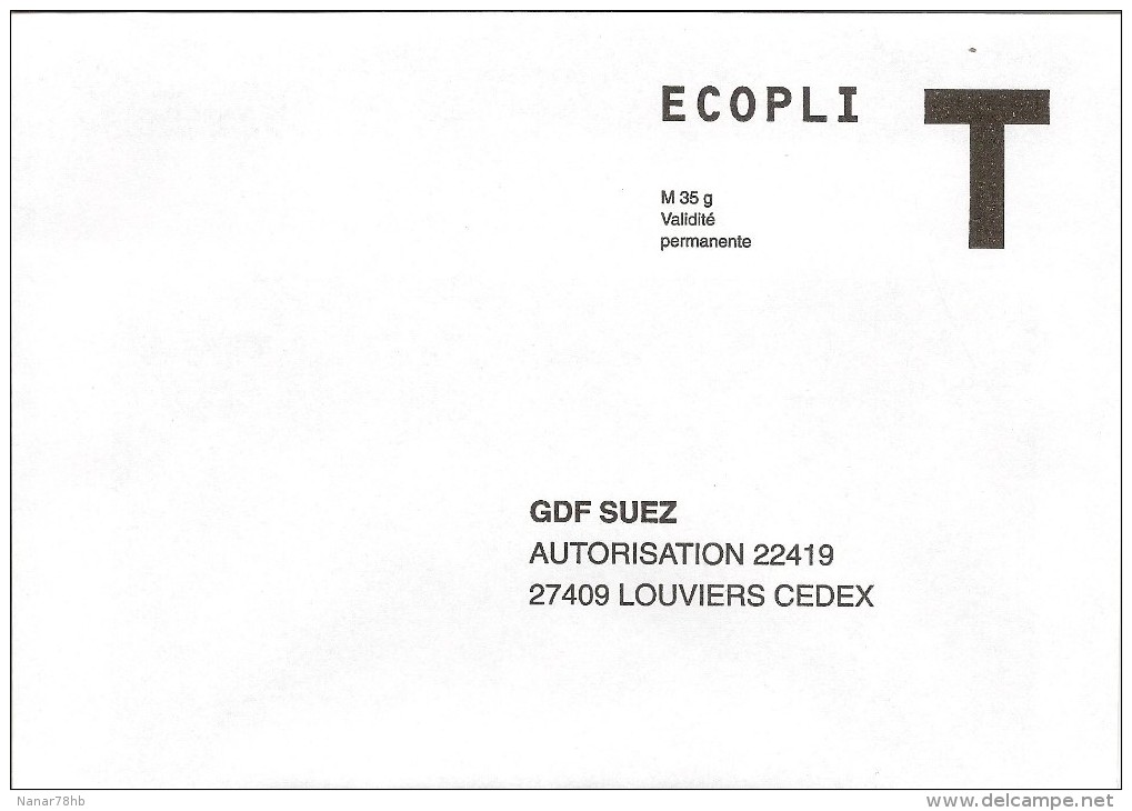 Enveloppe T Ecopli GDF SUEZ (validité Permanente) - Cards/T Return Covers