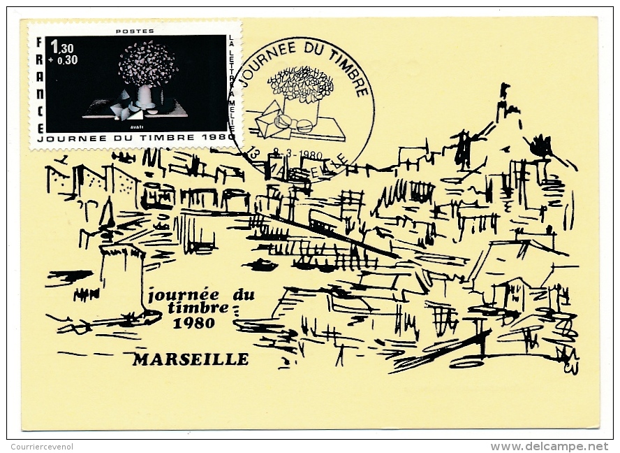 FRANCE => MARSEILLE - 1,30 + 0,30 - Journée Du Timbre 1980 - La Lettre A Mélie - Carte Locale - Stamp's Day