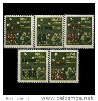 BRAZIL 1943 - Scott# C55-9 Children Surch. Set Of 5 LH (XX286) - Ongebruikt