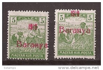 1919  4-7   BARANYA  UNGARN SERBIA JUGOSLAVIJA OVERPRINT  INTERESSANT  - TYP II NEVER HINGED - Baranya