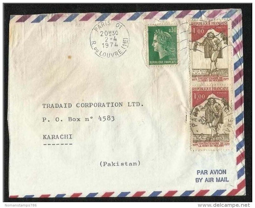 France 1974 Air Mail Postal Used Cover France To Pakistan - Autres & Non Classés