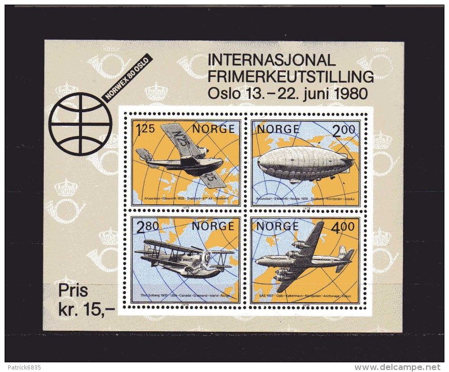 Norvegia-Norge ** -X- 1980 - Aviation - Aviazione Foglietto.  MNH - Blokken & Velletjes
