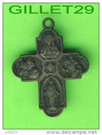 MÉDAILLE RELIGIEUSE - CROIX AVEC SACRÉ COEUR, VIERGE, JÉSUS, SAINT JOEPH - JE SUIS CATHOLIQUE EN CAS D'ACCIDENT DEMANDÉ - Religion & Esotérisme