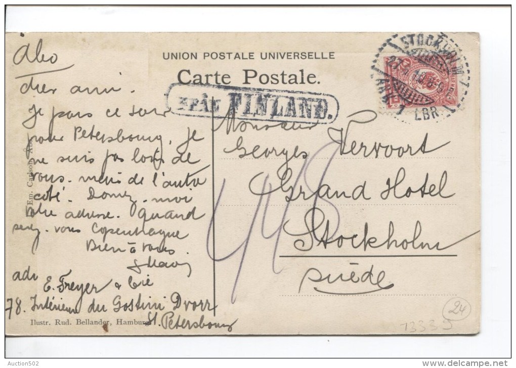 Russian Stamp On PC Wrote From Ano 1910 Signature Finland Address St.Peterbourg To Sweden C.Stockholm PR1784 - Lettres & Documents