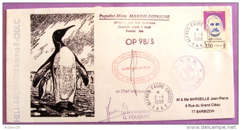 Courrier Posté à Bord Du Paquebot Mixte Marion Dufresne 1998 PHOTO RECTO VERSO - Lettres & Documents