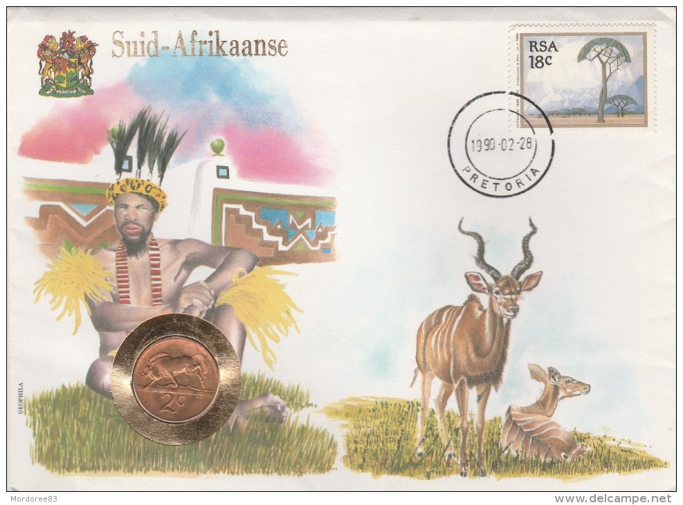 SUID AFRIKAANSE AFRIQUE DU SUD FDC TIMBRE + MONNAIE 28/2/1990 +TIMBRE NATIONS UNIES   TDA44 - FDC