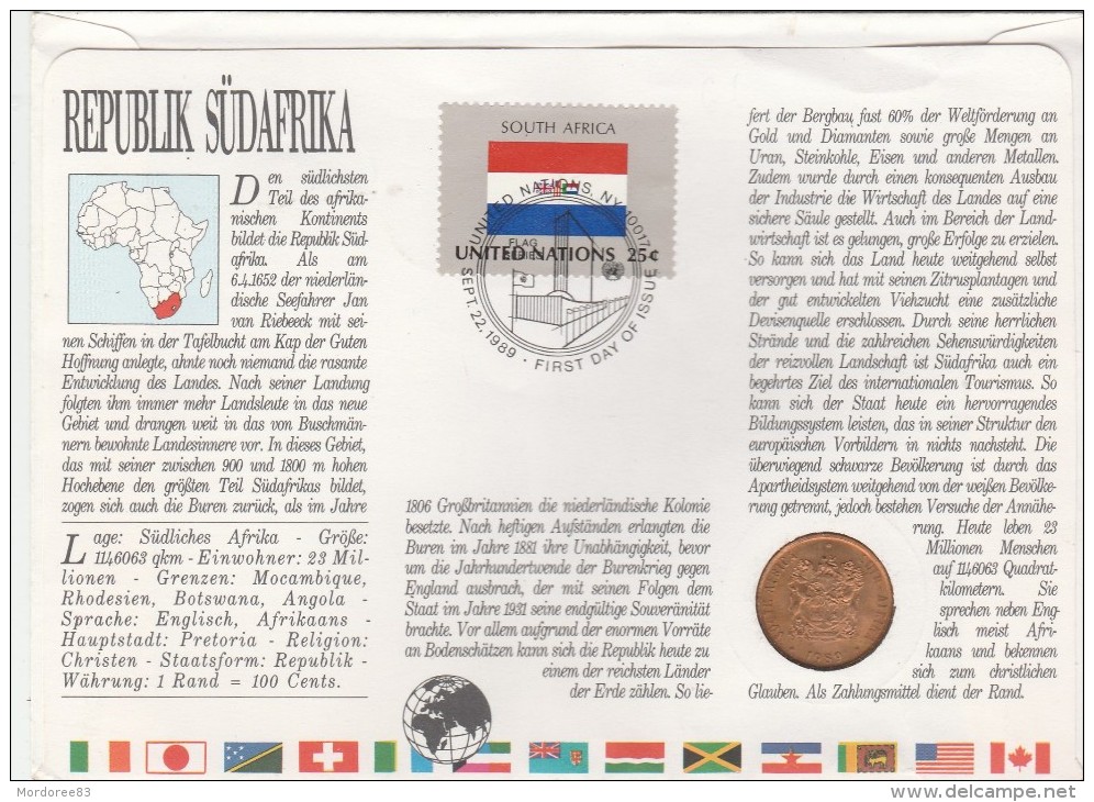 SUID AFRIKAANSE AFRIQUE DU SUD FDC TIMBRE + MONNAIE 28/2/1990 +TIMBRE NATIONS UNIES   TDA44 - FDC