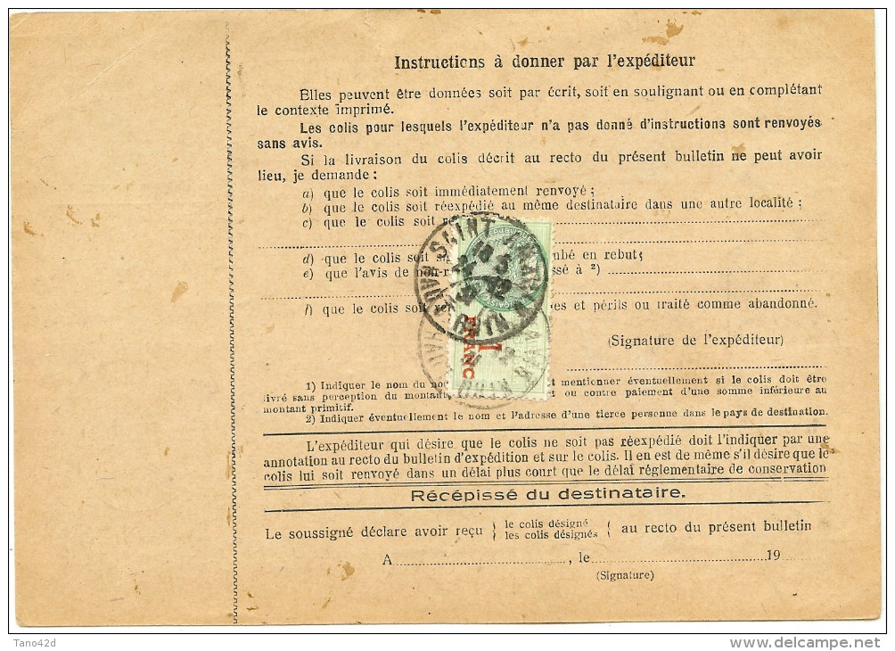 COLIS POSTAL D'ALSACE - FISCAL 1f AVEC MONUMENTS  10f  PREPERFORE ST AMARIN 24/12/1931 - Autres & Non Classés