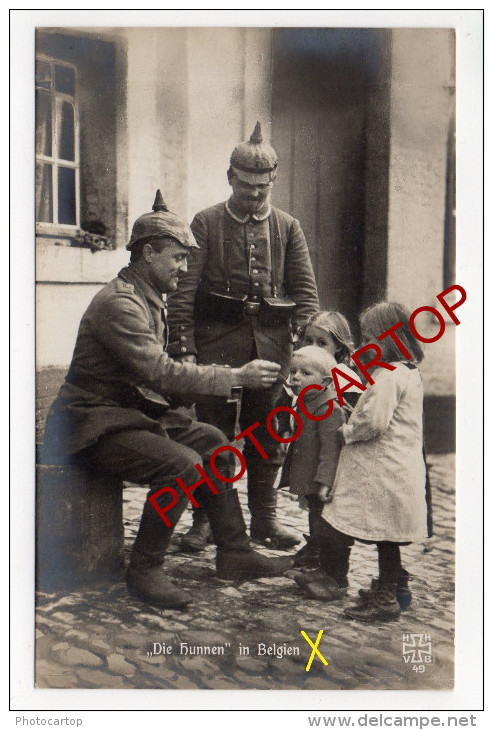 Les HUNTS En BELGIQUE-Enfants Belges-Soldats Allemands-Nourriture-Non Situee-Carte Photo Allemande-Guerre-14-18-1WK-BELG - Sonstige & Ohne Zuordnung