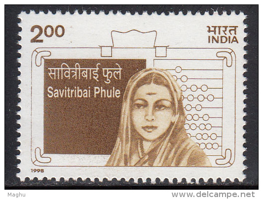 India MNH 1998, Savitribai Phule, Women Education Campaigner, Abacus Image, Calculator, Mathematics - Unused Stamps