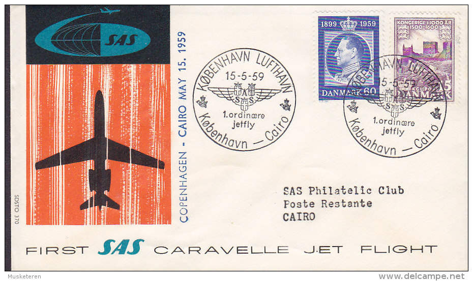 Denmark Erstflug First SAS Caravelle Jet Flight 1959 Cover Brief KØBENHAVN - CAIRO Egypte (2 Scans) - Airmail