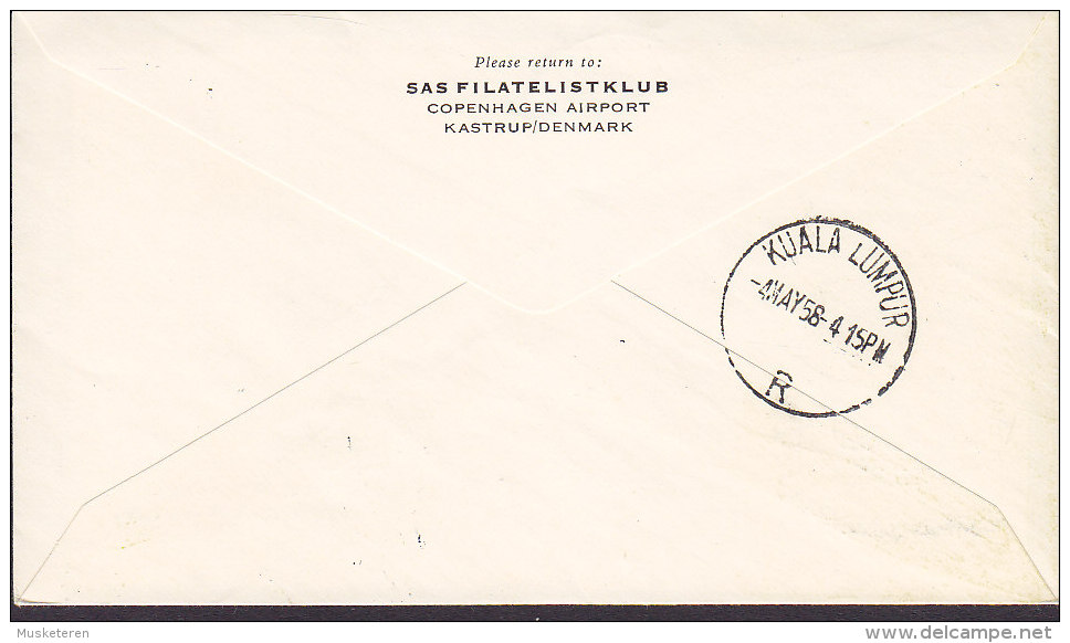 Denmark Erstflug First SAS Flight To Malaya 1958 Cover Brief KØBENHAVN - KUALA LUMPUR Malaya Red Cross Stamps (2 Scans) - Luftpost