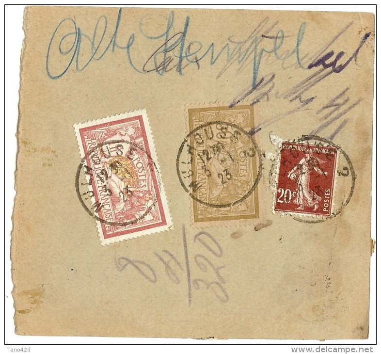 COLIS POSTAL D'ALSACE -FISCAL 10c AVEC MERSON 0f50 ET 1f MULHOUSE 3/1/1923 - Autres & Non Classés