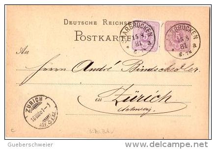 MIN  L 2 - ALLEMAGNE Entier Postal De Saarbrücken 1881 Pour Zürich Thème Mines - Minéraux - Charbon - Cartes Postales